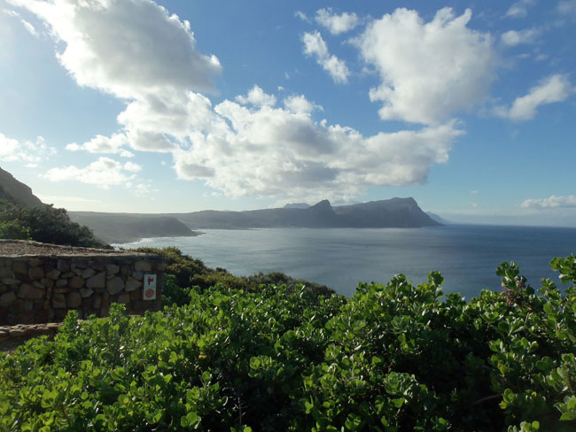 Looking down Cape Point at the Cape of Good Hope